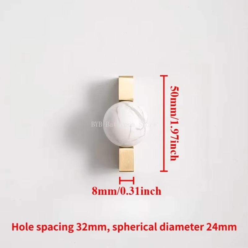 Furniture Hardware Drop Pulls - Witte kristallen bol + messing meubelgrepen,